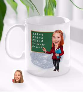BK Gift Kişiye Özel Kadın İlköğretim Matematik Öğretmeni Karikatürlü Beyaz Kupa Bardak-1