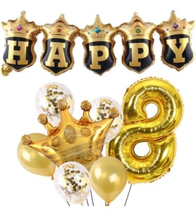 Happy Yazılı Gold Konfetili 8 Yaş Rakam Balon Set