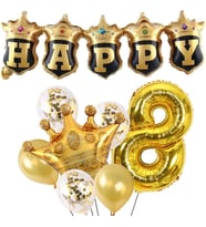 Happy Yazılı Gold Konfetili 8 Yaş Rakam Balon Set