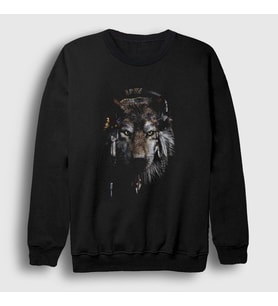 Presmono Unisex Siyah Indian Wolf Kurt Sweatshirt 307081tt