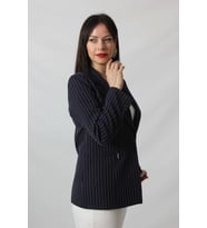 1906 Lacivert Çizgili Fermuarlı Cep Aksesuarlı  Kadın Büyük Beden Blazer Ceket