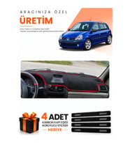 RENAULT CLİO SYMBOL AİRBAGLİ (2003-2006) Uyumlu Torpido Koruma Örtüsü Oto Kılıfı - Siyah Kırmızı