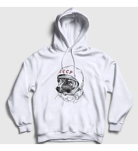 Presmono Unisex Beyaz Laika Space Traveler Cccp Kapüşonlu Sweatshirt 405507tt