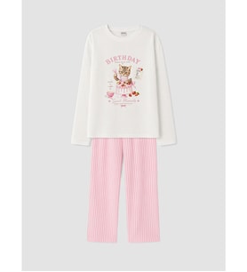 LCW Kids Ekru Baskılı Kız Çocuk Pijama Takımı