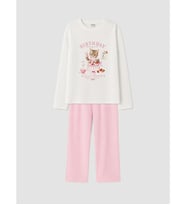 LCW Kids Ekru Baskılı Kız Çocuk Pijama Takımı
