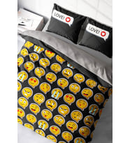 Çift Kişilik Nevresim Takımı Sık Dokuma Pamuk Saten 3d Özel Tasarım I Love Emoji