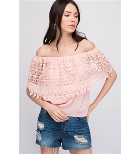 8160794 Şile Bezi Güpürlü Madonna Yaka Eteği Lastikli Bluz PEMBE