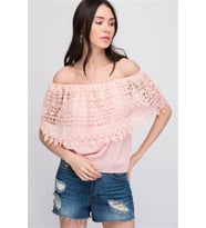 8160794 Şile Bezi Güpürlü Madonna Yaka Eteği Lastikli Bluz PEMBE