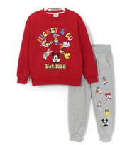 Mickey Friends Baskılı Unisex Çocuk Eşofman Takımı 3-9 Yaş Kırmızı Gri