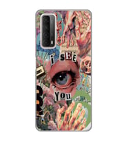 Huawei P Smart 2021 Uyumlu Aesthetic Kolaj Desenli Şeffaf Telefon Kılıfı