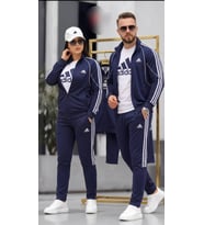 Unisex 3'lü Sevgili Kombin Eşofman Takımı Dalgıç Kompak 2 Iplik Ceket Tişört Alt Set
