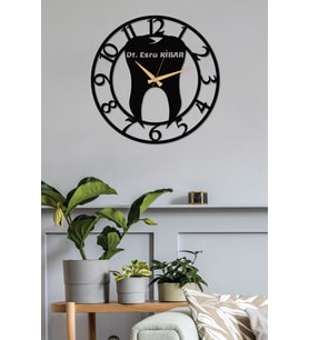 Gowpenart Diş Hekimi Rakamlı Kişiselleştirilebilir Metal Siyah Duvar Saati - Ev / Ofis Saati - Hediye Saat - 50 x 50 Cm
