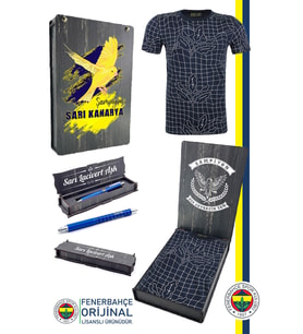 Fenerbahçe Orijinal Lisanslı Palamut LogoTribün T-Shirt + Kalem Set Hediyelik Ahşap Kutulu (Mavi)