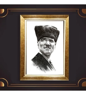 Altın Varaklı Çerçeveli Paspartulu Atatürk Tablo nl02A764 (Gold)