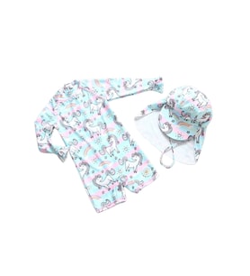 UPF50+ Güneş Korumalı Uzun Kollu Unicorn Pembe Mavi Gökkuşağı Unicorn Mayo Şapka Set