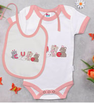 BK Kids Cute Tasarımlı Pembe Bebek Body Zıbın ve Mama Önlüğü Hediye Seti-2