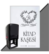 Kişiye Özel Kalp Sarmaşık 12 Harfli Otomatik Kitap Kaşesi (Siyah)