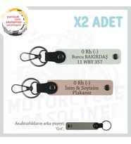 Erkek Motorcuya Hediye, İsim Plaka ve 0 Rh (-) Kan Grubu, Deri x2' li Anahtarlık, Yavruağzı-Beyaz-Gr (Çok Renkli)