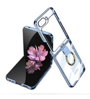 Samsung Galaxy Z Flip 6 Kılıf Yüzüklü Şeffaf Kıpta Kapak (Mavi)