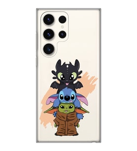 Samsung Galaxy S23 ULTRA Uyumlu Sevimli Baby Yoda ve Stitch Desenli Şeffaf Telefon Kılıfı