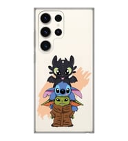 Samsung Galaxy S23 ULTRA Uyumlu Sevimli Baby Yoda ve Stitch Desenli Şeffaf Telefon Kılıfı