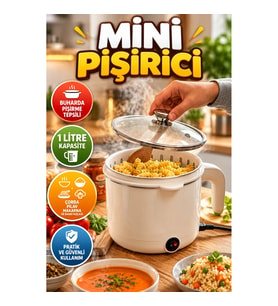 1 Litre Elektrikli Mini Pişirici – Çorba, Pilav ve Makarna İçin Buharda Pişirme Tepsili