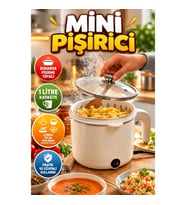 1 Litre Elektrikli Mini Pişirici – Çorba, Pilav ve Makarna İçin Buharda Pişirme Tepsili