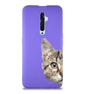 Oppo Reno 2Z Soft Premier Kapak Catface Tasarımlı Silikon Kılıf - Mor (Şeffaf)