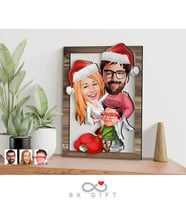 BK Gift Kişiye Özel Yeni Yıl 3'lü Aile Karikatürlü 3D Ahşap Tablo