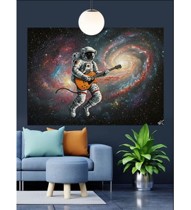 Astronot Uzayda Gitar Çalıyor Dekoratif Kanvas - Mdf Ahşap Tablo