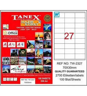 Tanex TW-2327 - 70 x 30 mm Laser Etiket 100 Adet Ücretsiz Kargo