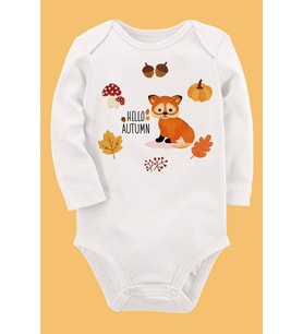 Organik Baskılı Pamuklu Unisex Bebek Body UZUNE144
