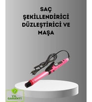 2’si 1 Arada Saç Düzleştirici ve Maşa – 5 Isı Seviyesi, Seramik Kaplama, Döner Kablolu Ergonomik Tas