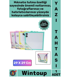 #YazıTahtası Kaliteli Pratik Kare Renkli Çerçeve Çift Taraflı Manyetik Beyaz Yazı Tahtası 29 X 29 Cm