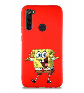 Xiaomi Redmi Note 8 Soft Premier Kapak Sünger Bob Tasarımlı Silikon Kılıf - Kırmızı (Şeffaf)