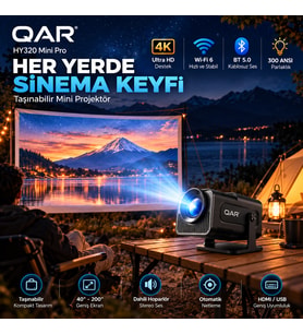 HY320 Mini Projeksiyon Cihazı LED Multimedya Ev Sineması Döner Standlı HDMI USB Girişli Taşınabilir Mini Projektör