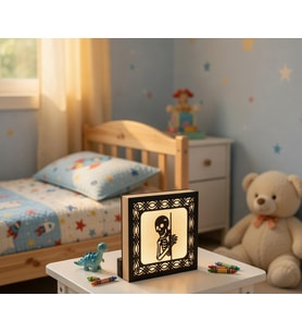 Dekoratif İskelet Temalı 3D LED Gece Lambası – Ahşap Lazer Kesim Beyaz