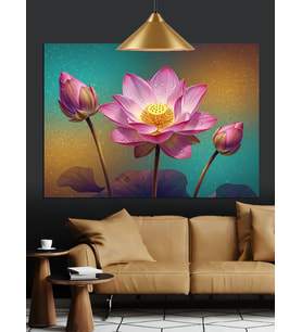 Pembe Lotus Çiçeği Sanatı Dekoratif Kanvas - Mdf Ahşap Tablo