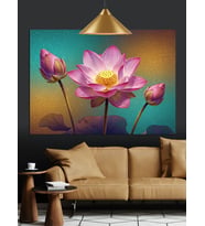Pembe Lotus Çiçeği Sanatı Dekoratif Kanvas - Mdf Ahşap Tablo