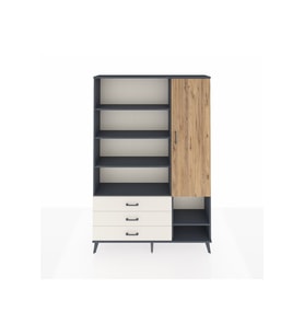 Arges Dolap 9 Raflı 3 Çekmeceli Tek Kapaklı  132x30x195 Antrasit-Çam/Aytaşı