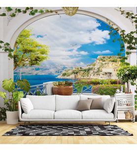 Balkon ve Deniz Manzaralı Duvar Kağıdı