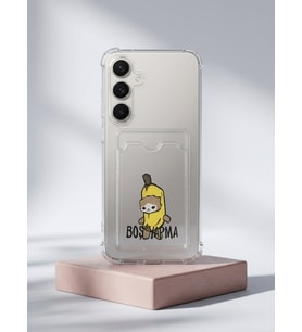 Samsung S25 FE Boş Yapma Muz Detaylı Kart Bölmeli Şeffaf Telefon Kılıfı - HPSBYI3249-9781