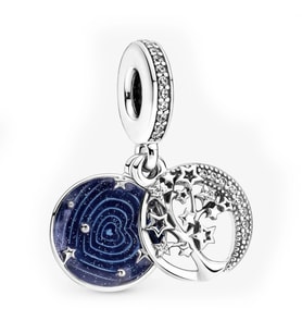 Nur Silver Mavi Gece Gökyüzü, Hilal ve Yıldızlar Sallantılı Gümüş Charm NUR-BL00241