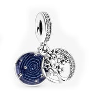 Nur Silver Mavi Gece Gökyüzü, Hilal ve Yıldızlar Sallantılı Gümüş Charm NUR-BL00241