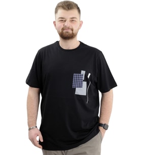 Mode XL Büyük Beden Erkek Bisiklet Yaka T-Shirt Baskılı GARNILI U24045 Siyah