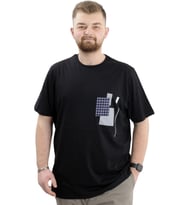Mode XL Büyük Beden Erkek Bisiklet Yaka T-Shirt Baskılı GARNILI U24045 Siyah