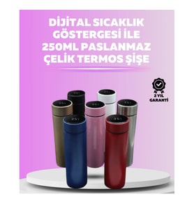 Mey İthalat® LED Sıcaklık Ölçerli 250 ml Yalıtımlı Termos Şişe