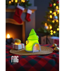 FingArt Noel Şapkası ve Çam Ağacı Tasarımlı Ev Seti, Tealight Mum Işıklı 2’li Yılbaşı Dekoru (Yeşil)