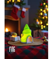 FingArt Noel Şapkası ve Çam Ağacı Tasarımlı Ev Seti, Tealight Mum Işıklı 2’li Yılbaşı Dekoru (Yeşil)