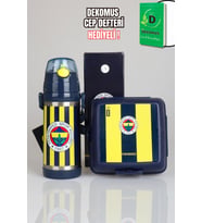 "DEKOMUS CEP DEFTERİ HEDİYELİ" LİSANSLI FENERBAHÇE 500 ML ÇELİK MATARA VE BESLENME KABI SETİ 1907 (Krem)
